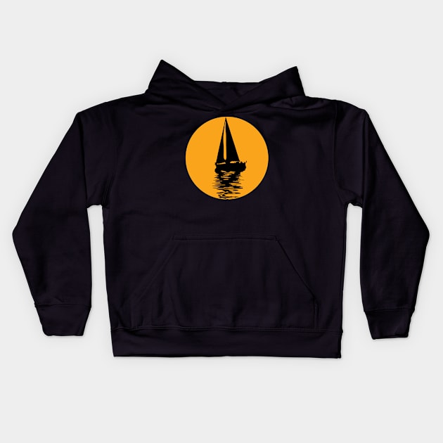 Sunset Over The Sea with a Sail Boat Kids Hoodie by Sanzida Design